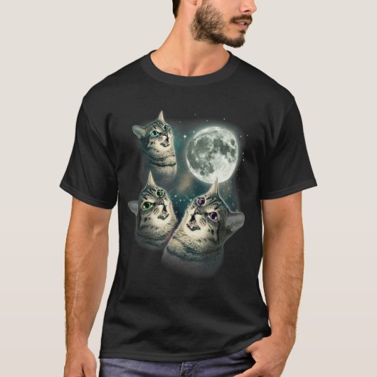 Three Cat Moon Meme Galaxy Kitten Art T-shirt (Voorkant)