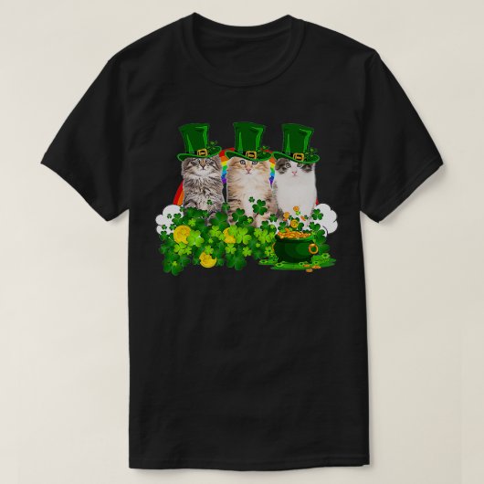 Three Cat Shamrock St Patricks Day Meowy Irish Gif T-shirt (Design voorkant)