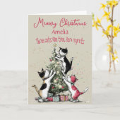 Three Cats Decorating A Tree Christmas Card Kaart (Gele Bloem)