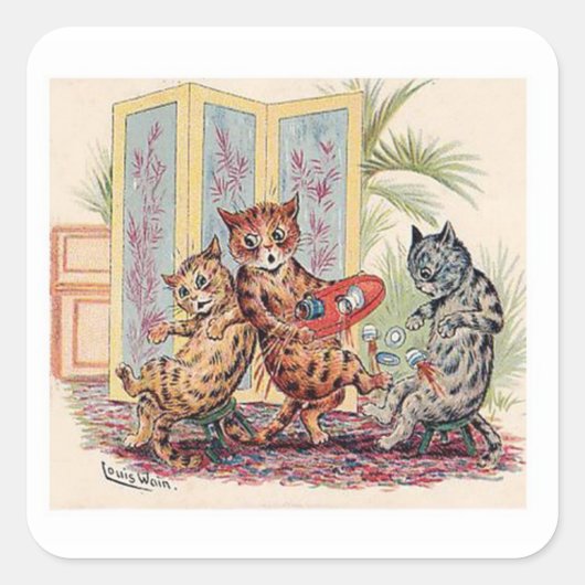 Three Cats door Louis Wain Vierkante Sticker (Voorkant)