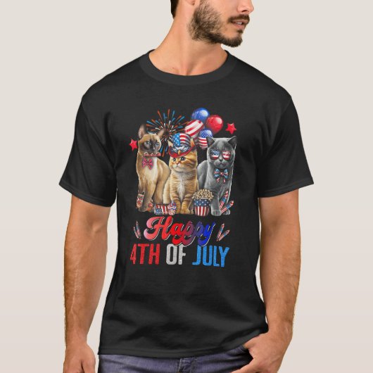Three Cats Happy 4th Of July Cat Independence Day T-shirt (Voorkant)