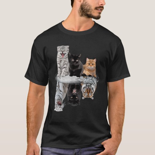 Three Cats Kittens Reflectie Tiger Puma Leopard T T-shirt (Voorkant)