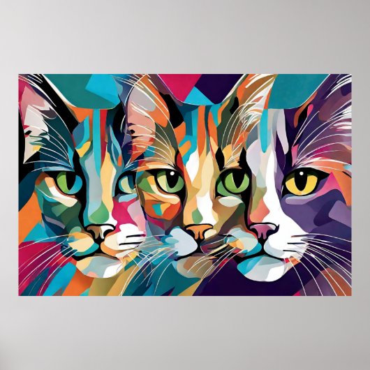 Three Cats Kleurrijk Poster (Voorkant)