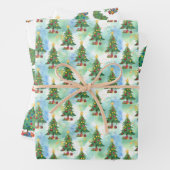 Three Christmas Trees and Gifts Patterns Inpakpapier Vel (In situ)