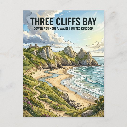 Three Cliffs Bay Verenigd Koninkrijk Briefkaart (Voorkant)