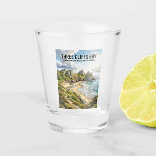 Three Cliffs Bay Verenigd Koninkrijk Shot Glas (Voorkant)
