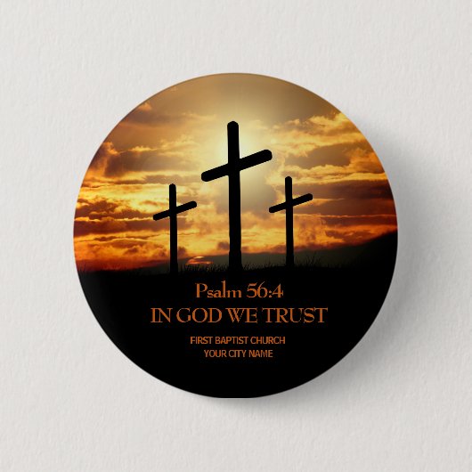 Three Crosses Christelijke Kerk Knop Ronde Button 5,7 Cm (Voorkant)