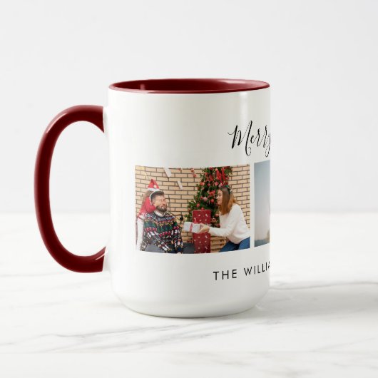 Three Custom Photo Collage & Text Merry Christmas Mok (Links)