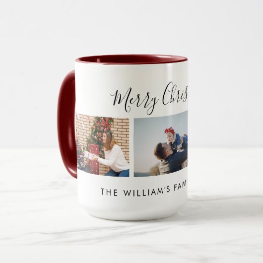 Three Custom Photo Collage & Text Merry Christmas Mok (Voorkant links)