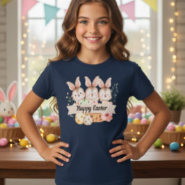 Three Cute Bunnies Happy Easter Girls T-Shirt