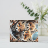 Three Cute Fox Cubs in Forest Briefkaart (Staand voorkant)