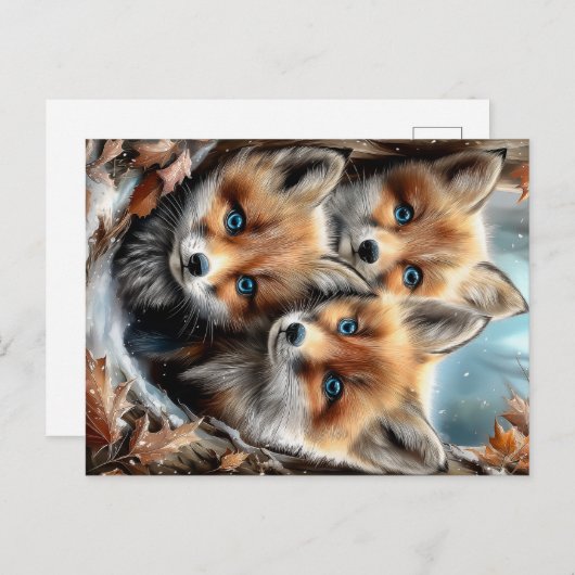 Three Cute Fox Cubs in Forest Briefkaart (Voorkant / Achterkant)