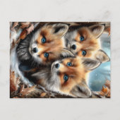 Three Cute Fox Cubs in Forest Briefkaart (Voorkant)