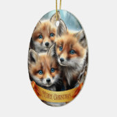Three Cute Fox Cubs in Forest Keramisch Ornament (Links)