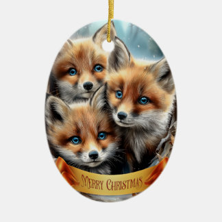 Three Cute Fox Cubs in Forest Keramisch Ornament