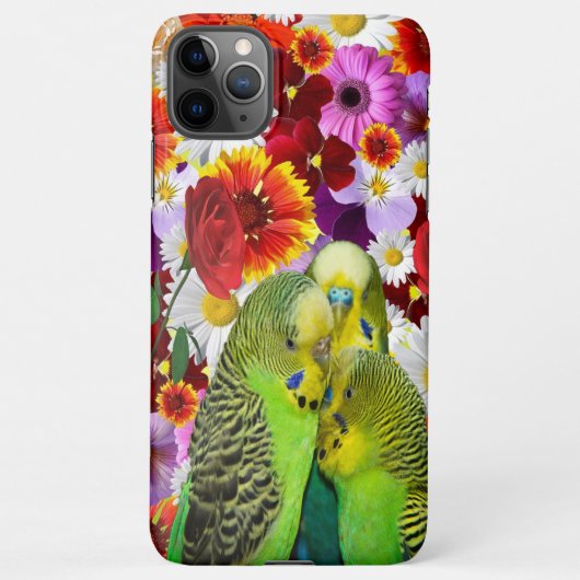 three cute green Budgies with cloroful flower iPhone Hoesje (Achterkant)
