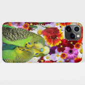 three cute green Budgies with cloroful flower iPhone Hoesje (Achterkant horizontaal)