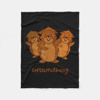 Three Cute Groundhogs Funny Woodchuck &amp; Ground Fleece Deken