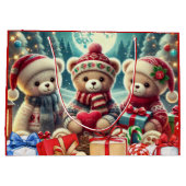 Three Cute Teddy Bears Merry Christmas Groot Cadeauzakje (Achterkant)