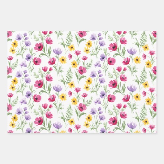 Three Different Yellow, Pink, Purple Floral  Inpakpapier Vel (Voorkant 3)