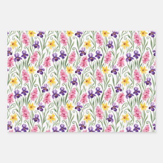 Three Different Yellow, Pink, Purple Floral  Inpakpapier Vel (Voorkant)
