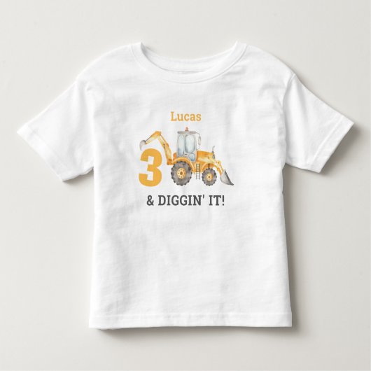 Three & Diggin' IT Construction naam 3e verjaardag Kinder Shirts (Voorkant)