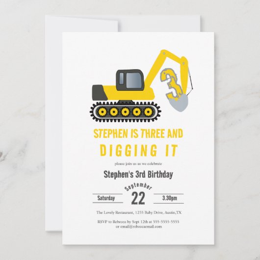 Three & Digging it Bouw 3e verjaardag Kaart (Voorkant)