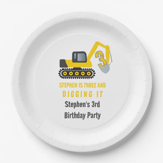 Three & Digging it Bouw 3e Verjaardagsfeest Papieren Bordje (Voorkant)