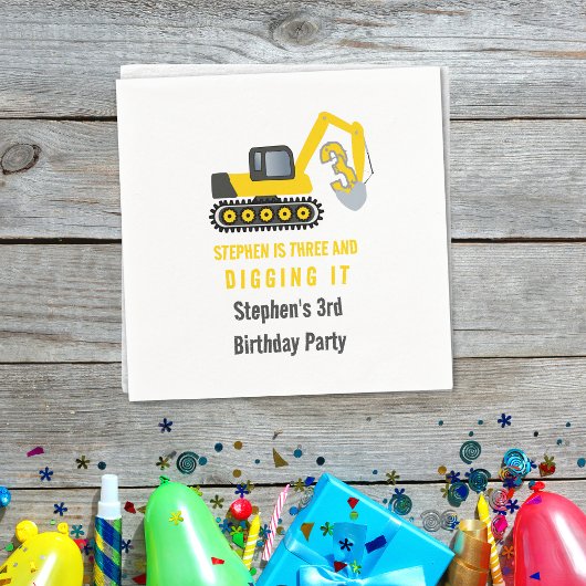 Three & Digging it bouw 3e verjaardagsfeestje Servet