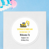 Three & Digging it Construction 3rd Birthday Party Ronde Sticker