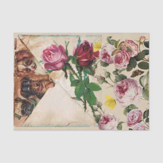 THREE DOGGIES WITH ROSES  MONOGRAM  TISSUEPAPIER (Voorkant)