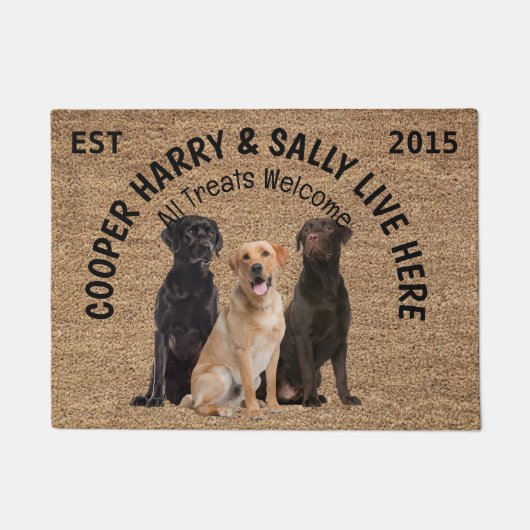 Three Dogs gepersonaliseerd Hondenliefhebber Deurmat (Voorkant)