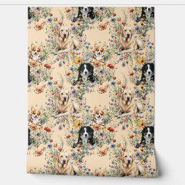 Three Dogs in Wildflowers Seamless Behang