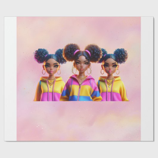 three doll wrapping paper cadeaupapier (Vlak)