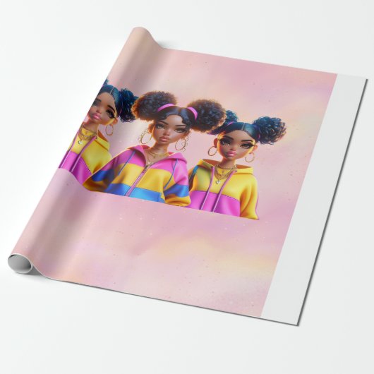 three doll wrapping paper cadeaupapier (Uitgerold)