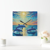 Three dolphins Wall Clock Vierkante Klok (Huis)