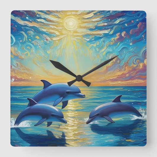 Three dolphins Wall Clock Vierkante Klok (Voorkant)