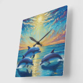 Three dolphins Wall Clock Vierkante Klok (Hoek)