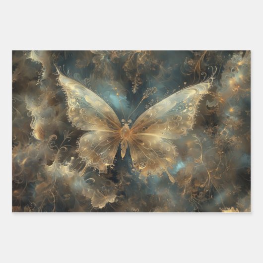 Three dreamy abstract butterflies -  inpakpapier vel (Voorkant 3)