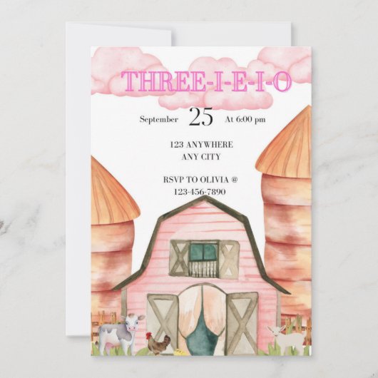 Three-e-i-e-i-o Birthday Invitation Kaart (Voorkant)