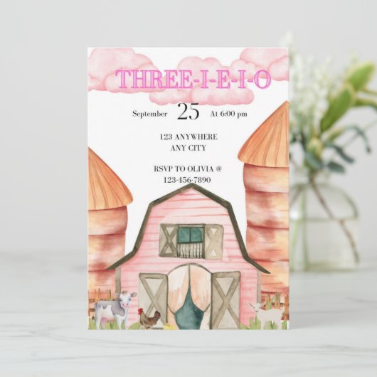 Three-e-i-e-i-o Birthday Invitation Kaart (Staand voorkant)