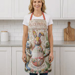 Three Easter Bunny Quilted Look Schort<br><div class="desc">Personalized all-over print apron featuring vintage Easter bunnies quilted-style design. Three adorable fabric-look rabbits with Easter egg basket and "Happy Easter" message. Customize with name embroidered at top. Cottage core shabby chic aesthetic. Perfect for Easter cooking, baking, or kitchen gift.</div>