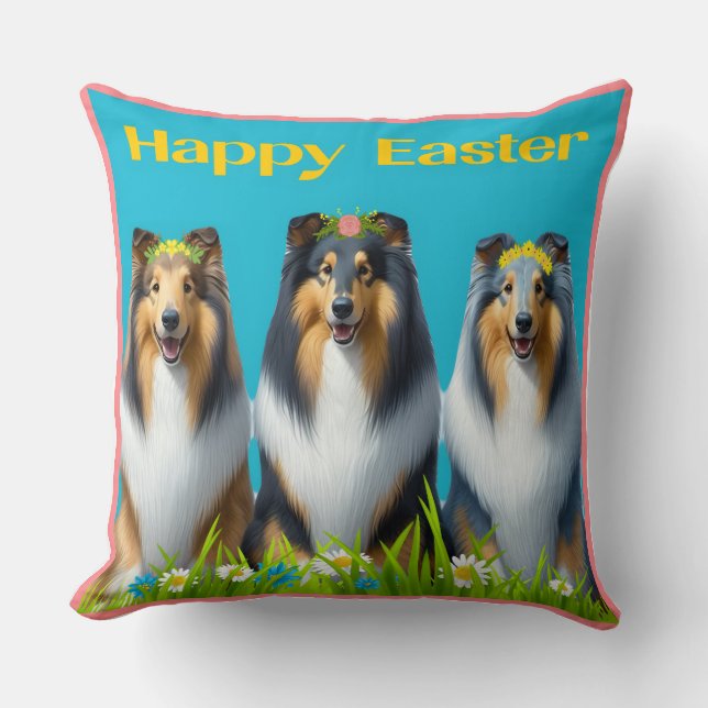 Three Easter Collies Kussen (Voorkant)