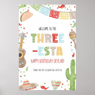 Three-esta 3e verjaardagsfeest welkomstbord poster