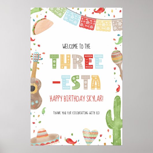 Three-esta 3e verjaardagsfeest welkomstbord poster (Voorkant)