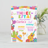 Three-esta Fiesta girl 3rd birthday invitation. Kaart (Staand voorkant)