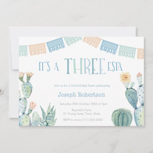 Three-esta - Mexicaans Fiesta Jongen 3e Verjaardag Kaart (Voorkant)