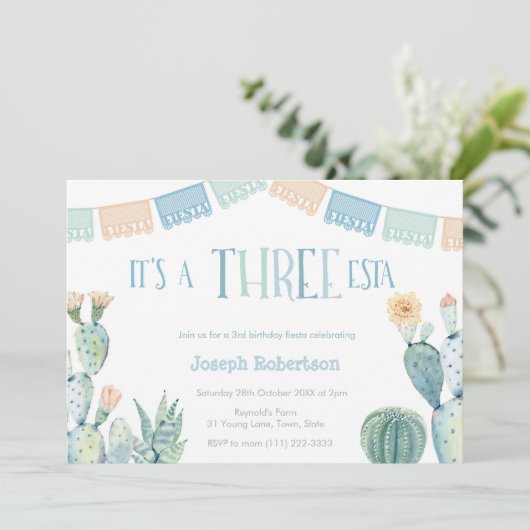 Three-esta - Mexicaans Fiesta Jongen 3e Verjaardag Kaart (Staand voorkant)