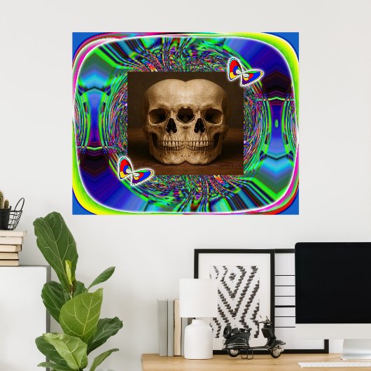 Three-eyed alien skull poster (Thuiskantoor)