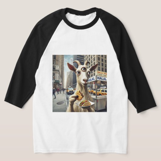 Three Eyed Goat eet Halal in New York T-shirt (Laagn)